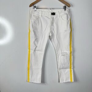 Maurizio Massimino White With A Yellow Stripe Cropped Jeans Size 44